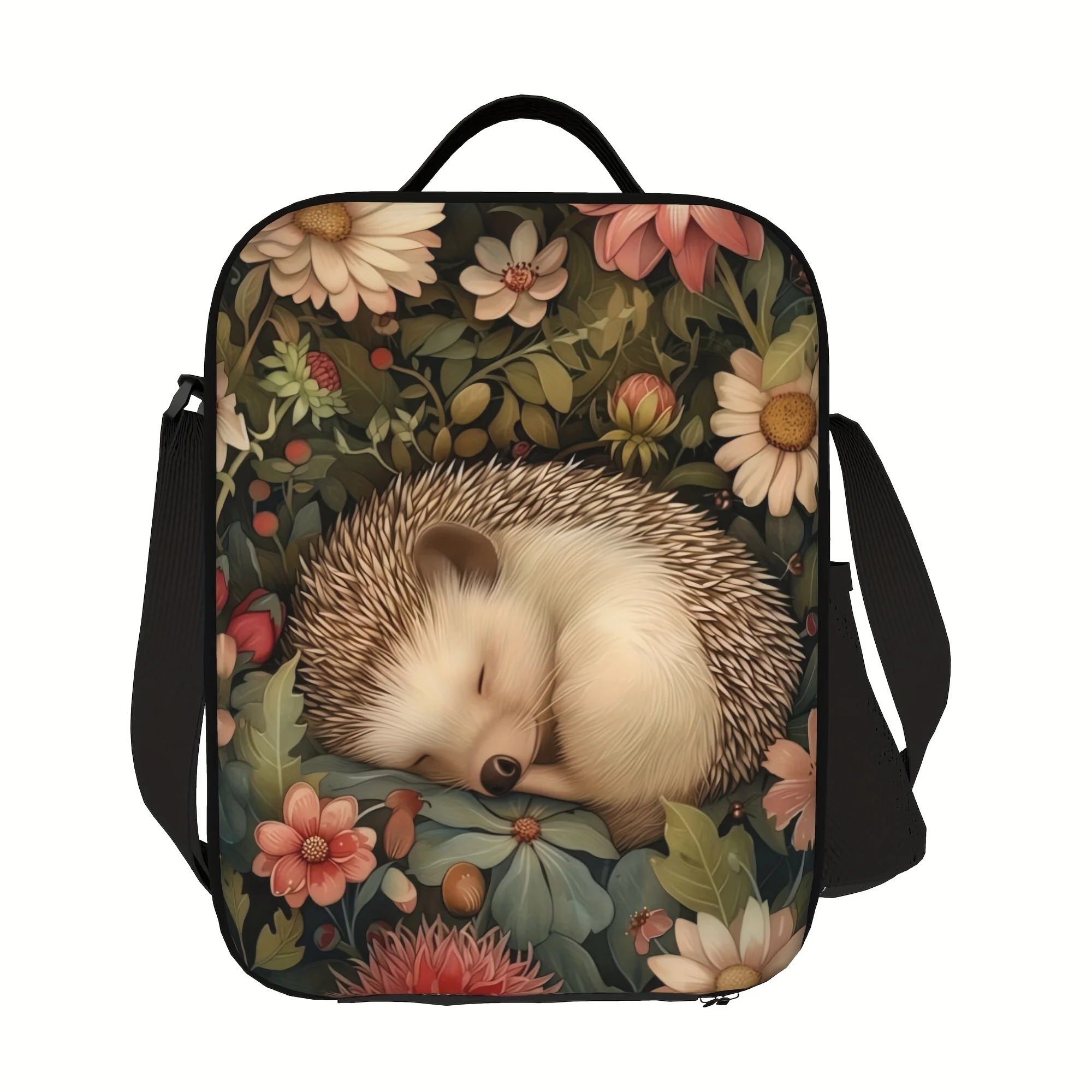 Sleeping Hedgehog Print Cooler Bag Portable Reusable Insulated Lunch Bag for Office Picnic Travel