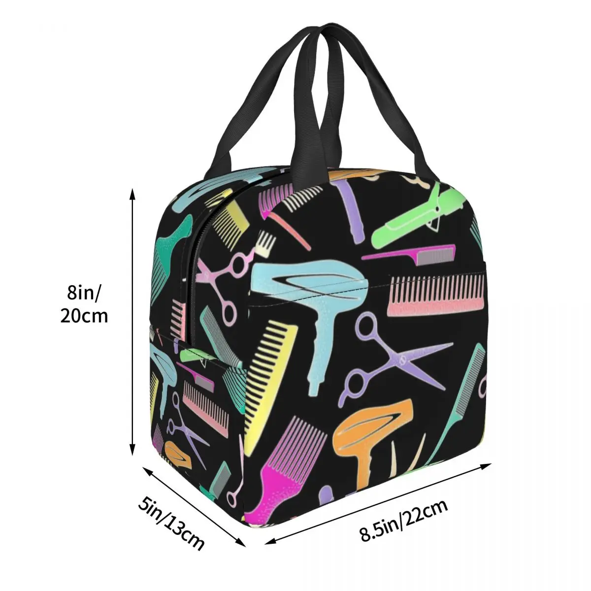 Salon Hair Dressing Tool Pattern Insulated Lunch Tote Bag for Women Hairdresser Barber Gift Resuable Thermal Cooler Bento Box