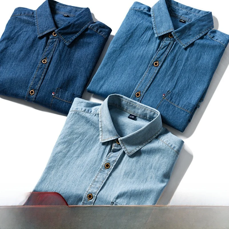 

Fashionable Retro Cotton Denim Shirt Men's Casual Short Sleeve Standard Fit Button up Urban Style Youth Summer Shirt