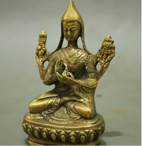 Tibetan Buddhism Brass Lotus Je Tsongkhapa Tsong-kha-pa Buddha Statue FiguriNE