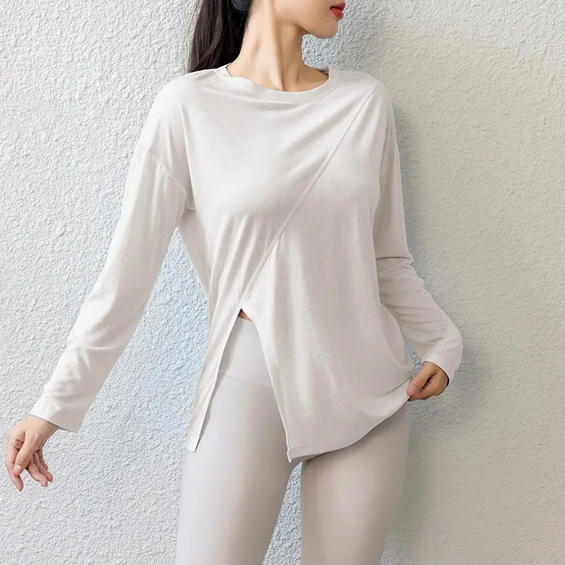 Neues Damen Sexy Pilates-Oberteil Locker Atmungsaktiv Langarm Yoga Lauf Fitness Sportbekleidung Oberteil
