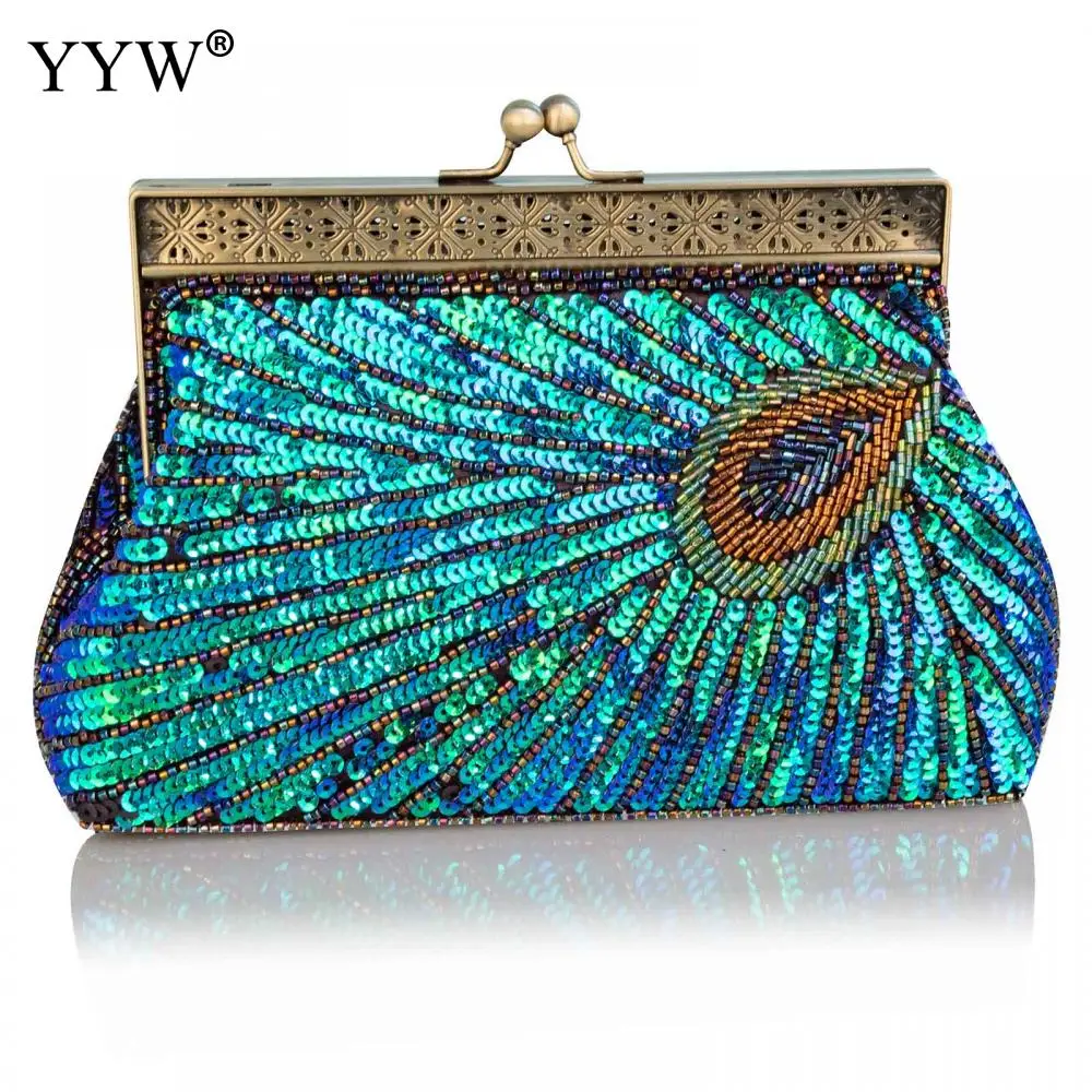 

Luxury Peacock Pattern Evening Bags Glitter Shinny Clutch Bag Designer Ladies Banquet Clutches Elegant Shoulder Bags Party Pouch