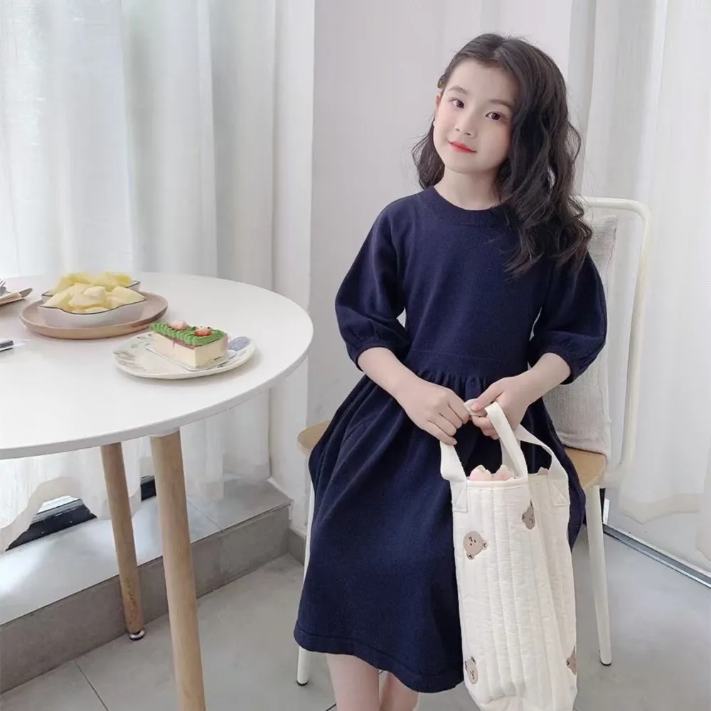 

toddler clothes kids girls clothes baby dress Cotton Knitted Girls' Dress Simple autumn dress