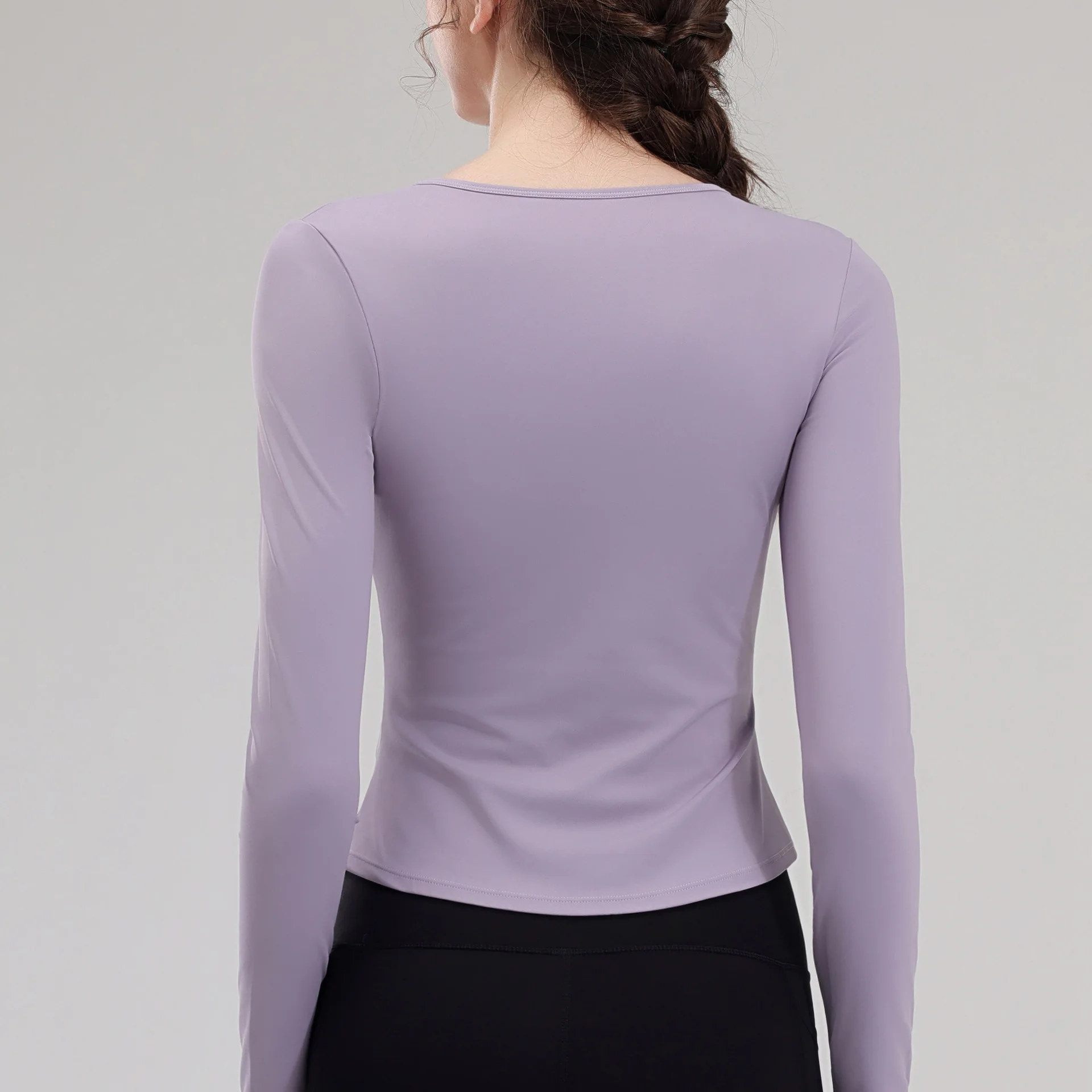 Shoulder Hollow Women's Yoga T-shirt Waist Pleated Slim Long Sleeve Sports Tops Gym Fitness Workout Sweatshirts Casual Crop Tops