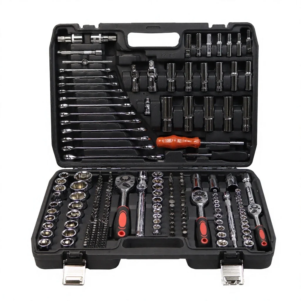 216-Piece Chromium-Vanadium Steel Socket Tool Set Auto Repair Ratchet Wrench Combination Kit with Plastic Case