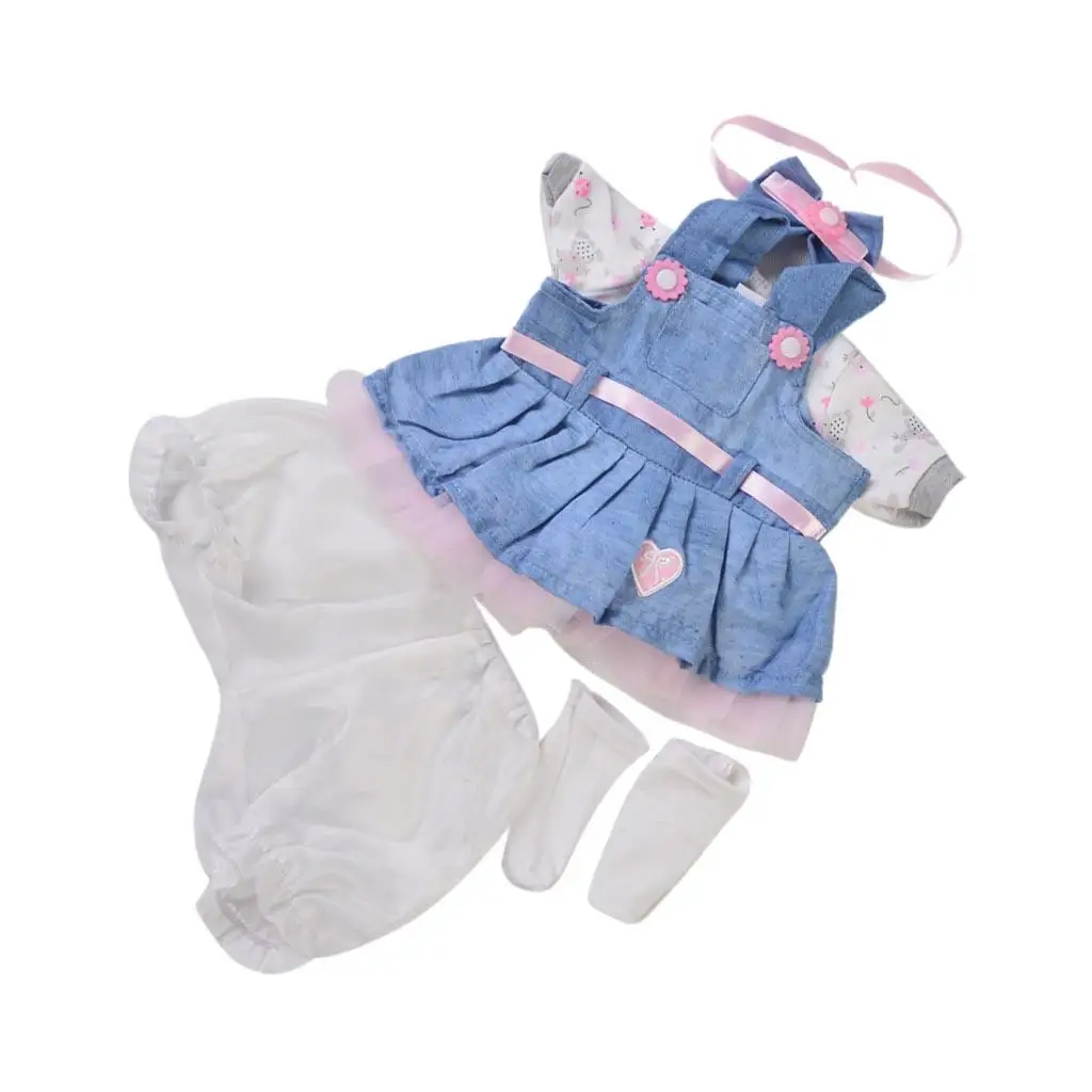 Stylish Doll Dress Headwear Pants Socks Suit for Newborn Girl Dolls Clothes Accessories -Pink