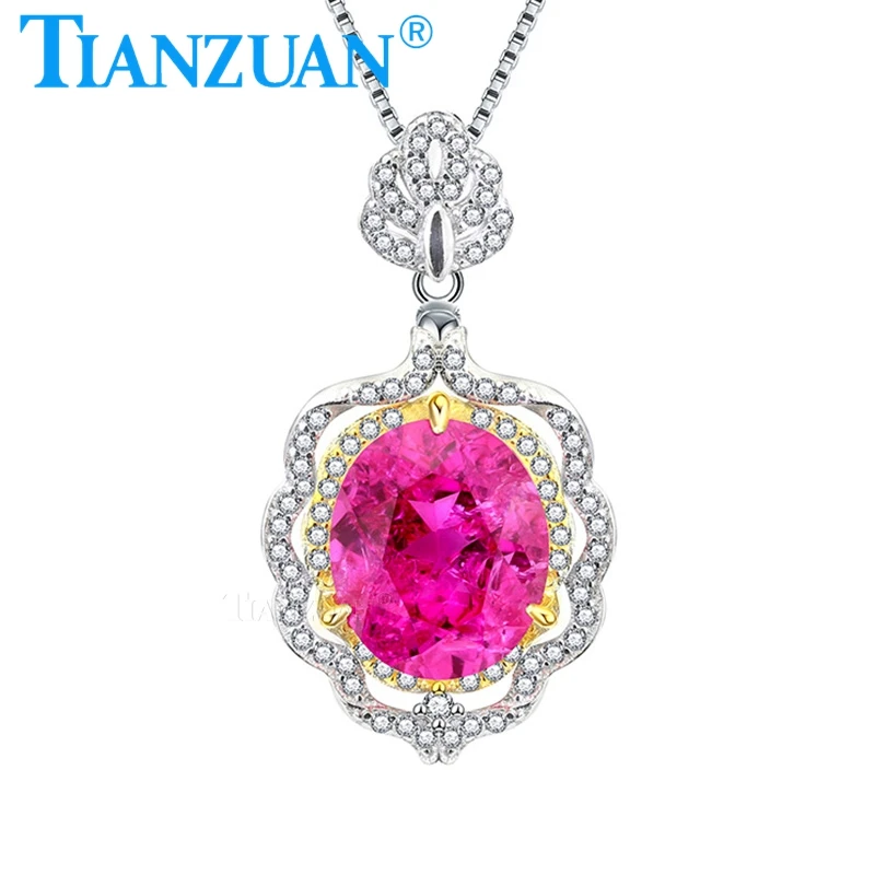 

10*12mm with inclusions 925 silver and gold Fashion oval shape Artificial pink ruby Jewelry for Pendant Necklace