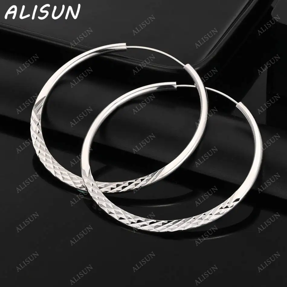 

ALISUN 925 Sterling Silver 40-50mm Round Hoop Earrings For Women Grace Jewelry Trend Fashionable Birthday Party Gifts
