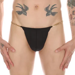 CLEVER-MENMODE hommes G String Sexy sous-vêtements String Ice InjPanties Golden EquiWaistband Underpants Ultra-mince tanga hombre