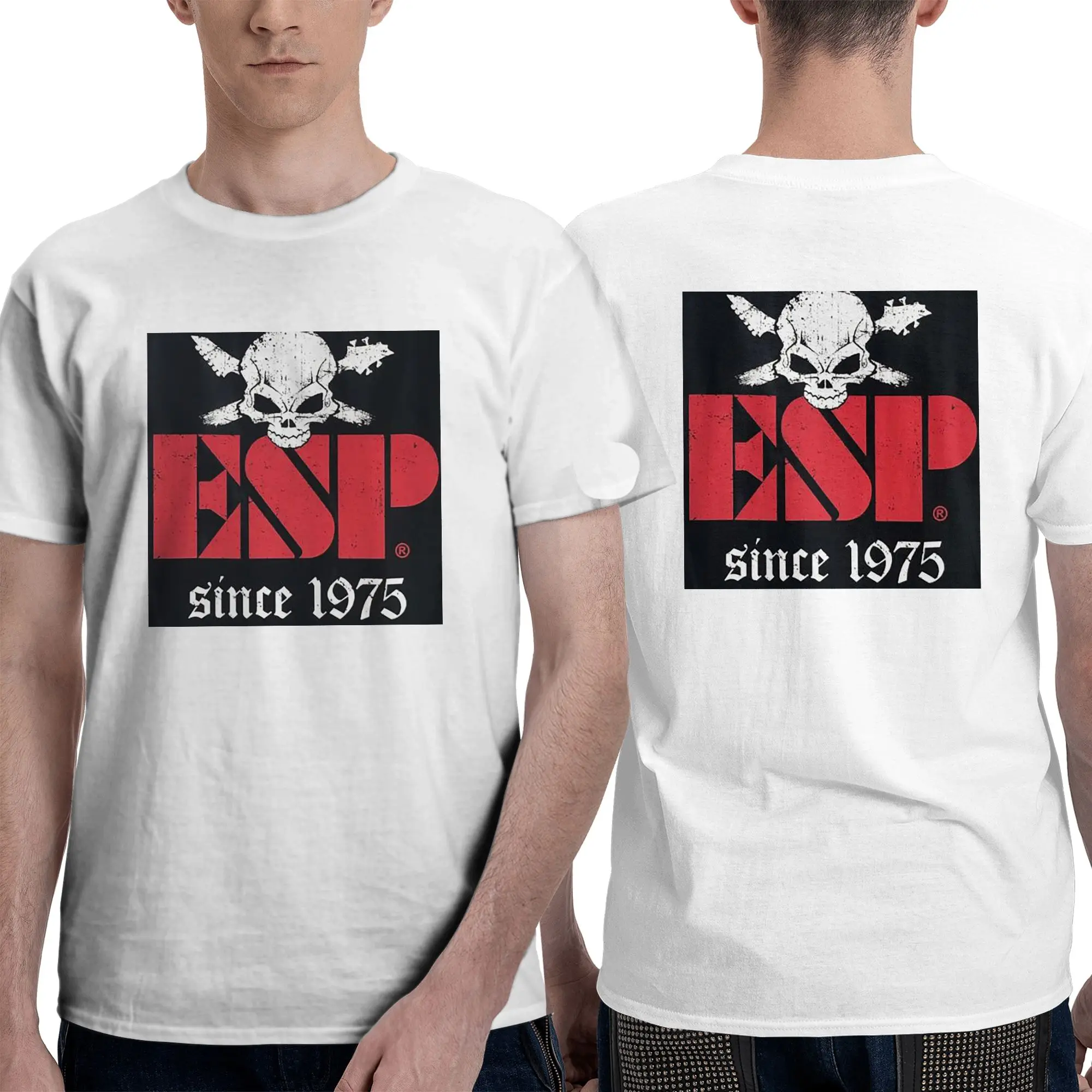 100% Cotton E-Esp Guitars T-Shirt Men's Double Sided T Shirt Men Round Neck Summer Shirts Tops Oversized