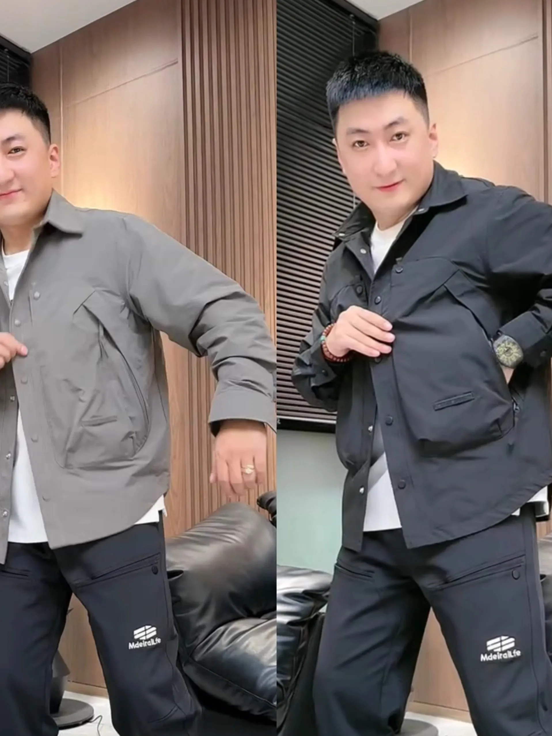 

Весенне-осенняя уличная рабочая куртка с воротником-стойкой для мужчин: модный приталенный спортивный повседневный дизайн, ветрозащитная, из полиэфирного волокна