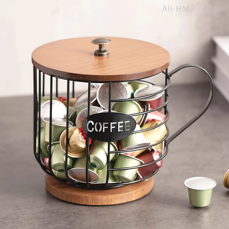 Coffee Pod Holder With Base And Lid Iron Coffee Capsule Holder Hollow Coffee Pod Storage Kitchen Countertop Organizer Baskets