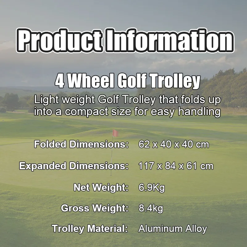 Light Weight Folding Golf Trolley 4 Wheel Golf Push Cart with Umbrella Holder and Drink Holder
