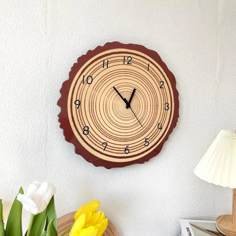 Tree Ring Wood Clock Creative Decoration Living Room Wall Hanging Digital Pointer Mute