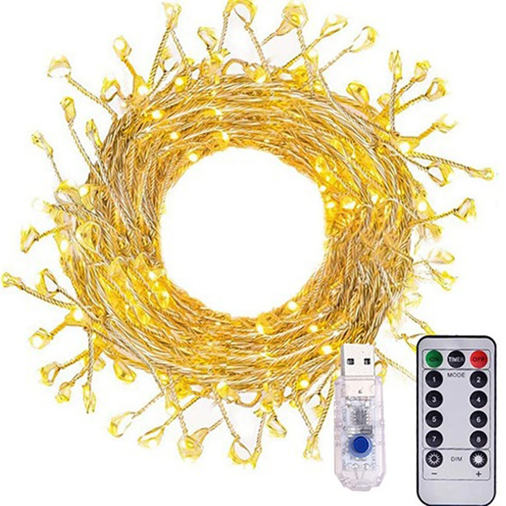 Wróżka Światło USB 5V Drut miedziany Twinkle Firecracker String Timer& 8Modes 9m 300 LED Wodoodporny Starry Cluster na przyjęcie bożonarodzeniowe