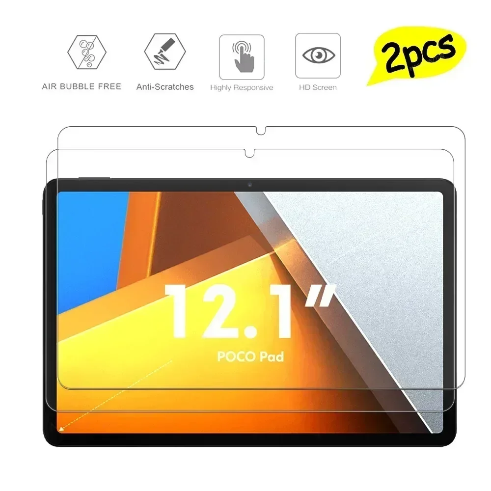 2 Pieces HD Scratch Proof Tempered Glass Screen Protector For POCO Pad 12.1-inch Xiaomi POCO Tablet Oil-Coating Protective Film