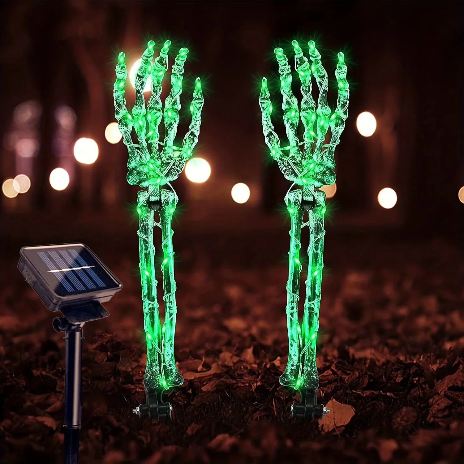 Solar Skeleton Hand Stake Lights Green LED Halloween Ground Lamp Outdoor Yard Graveyard Spooky Party Decor Light