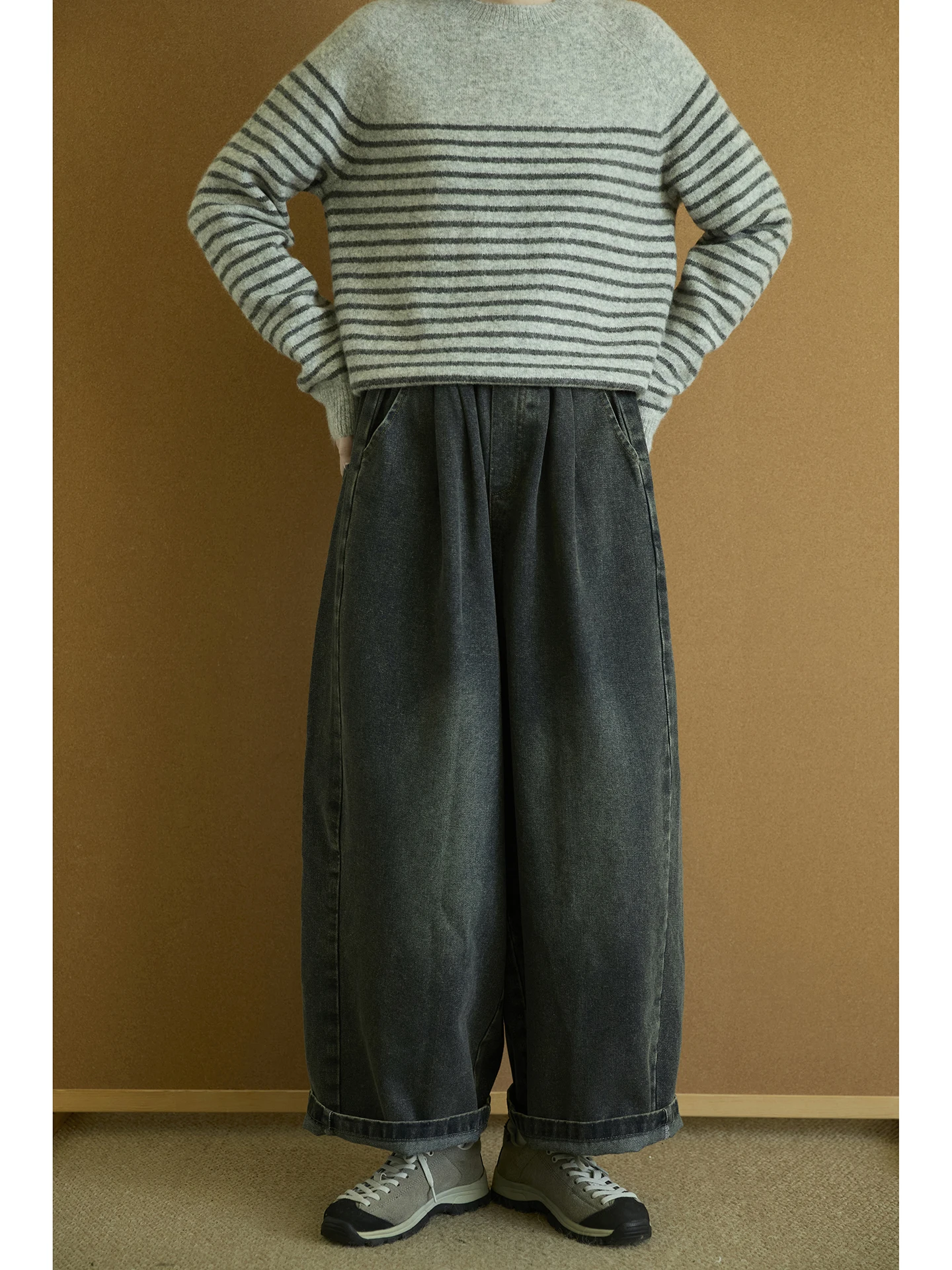 

Свободные прямые джинсы Thiened, осенне-зимние хлопковые женские свободные прямые джинсы с высокой талией и высокой талией