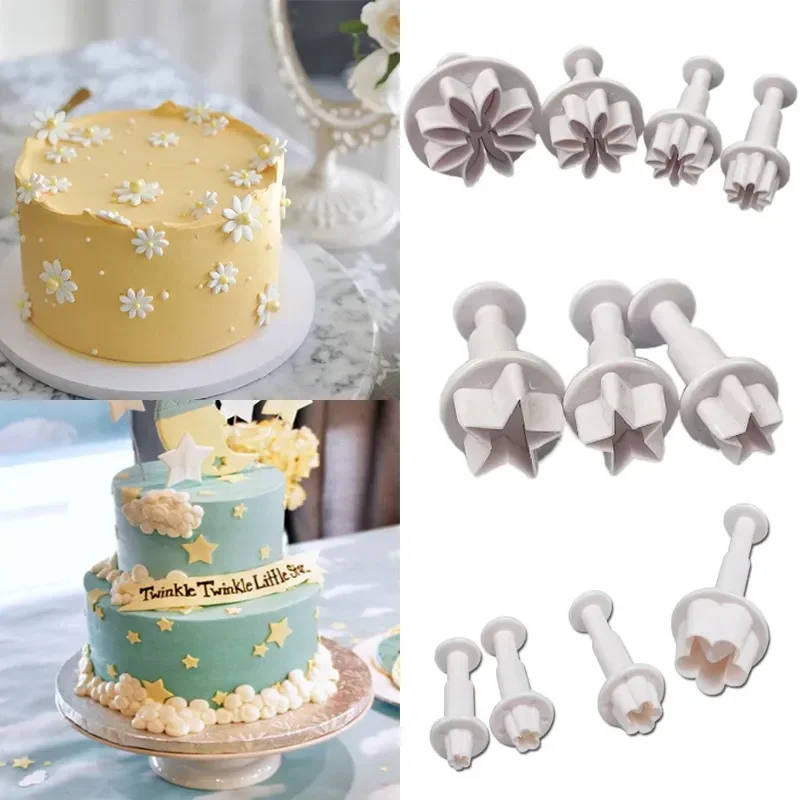 3pcs Set Mini Star Flower Plunger Cutter Fondant Biscuit Embossed Stamp Mold Cookies Cutter Diy Cookie Tool Cake Baking Decor