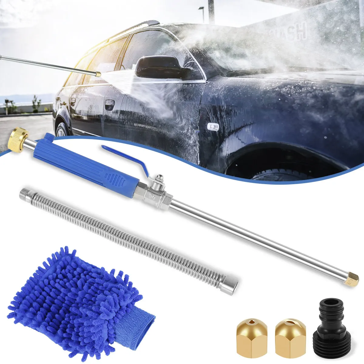 Jet Nozzle Power Washer Portable High Pressure Washer Wand with 2 Nozzles Metal Watering Spraying Tool Car Cleaning Washing Wand