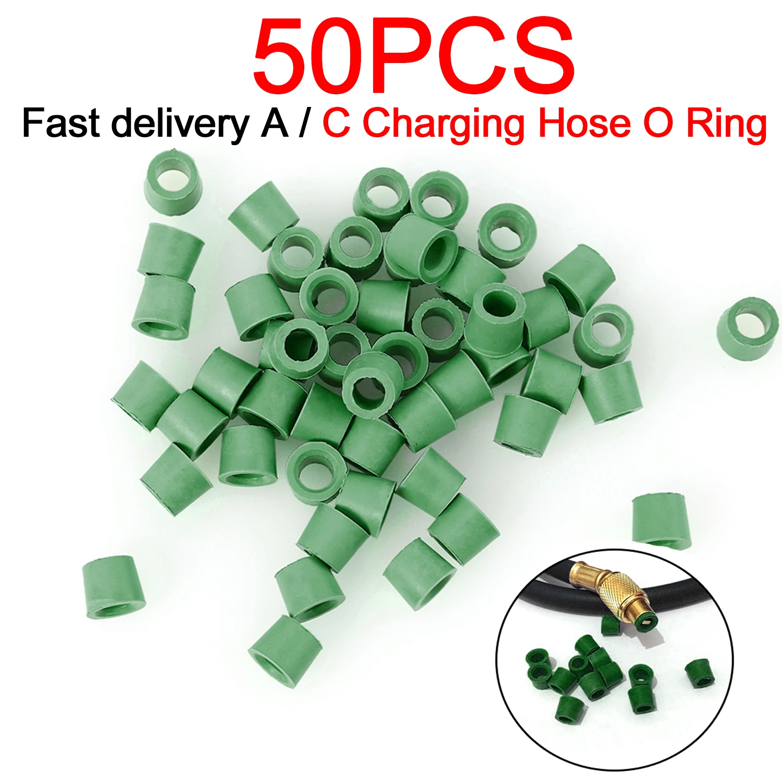 50Pcs A/C 1/4 inch Charging Hose Manifold Repair Sealing O-ring Replacement HVAC Nitrile Rubber Gasket Green