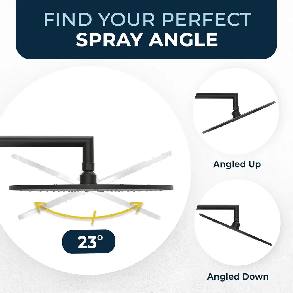 رأس دش عالي التدفق من المعدن الصلب مقاس 12 بوصة، مناسب للضغط، أسود غير لامع، حامل على الحائط أو السقف