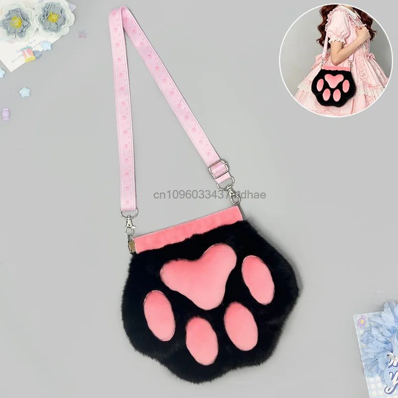 Cute Cat Paw Plush Crossbody Bag Fluffy Animal Paw Shoulder Bag Kawaii Lolita Handbag Women Party Cosplay Props Daily Backpack 4