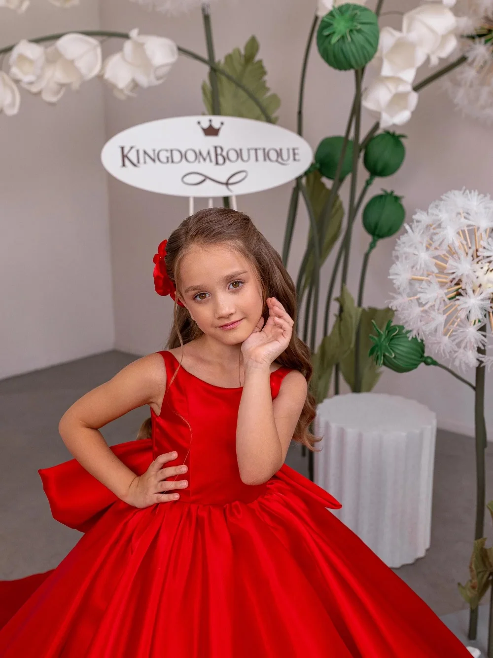Stylish Red Girls Dress With Bow Banquet Party Wear Sweet Elegant Open Back Princess Gown For Birthday Wedding Guest Gowns