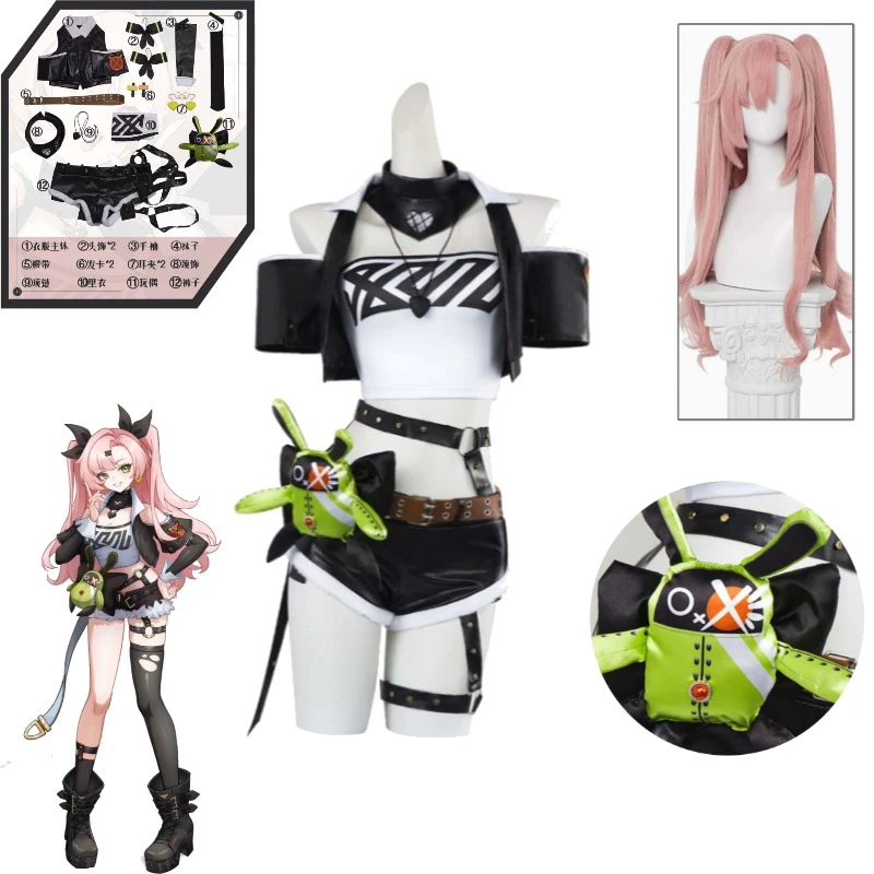 

Cunning Sweetheart Nicole Zenless Zone Zero Cosplay Pink Black Pleated Skirt Choker Thigh Garter Belt Combat Boots Outfit