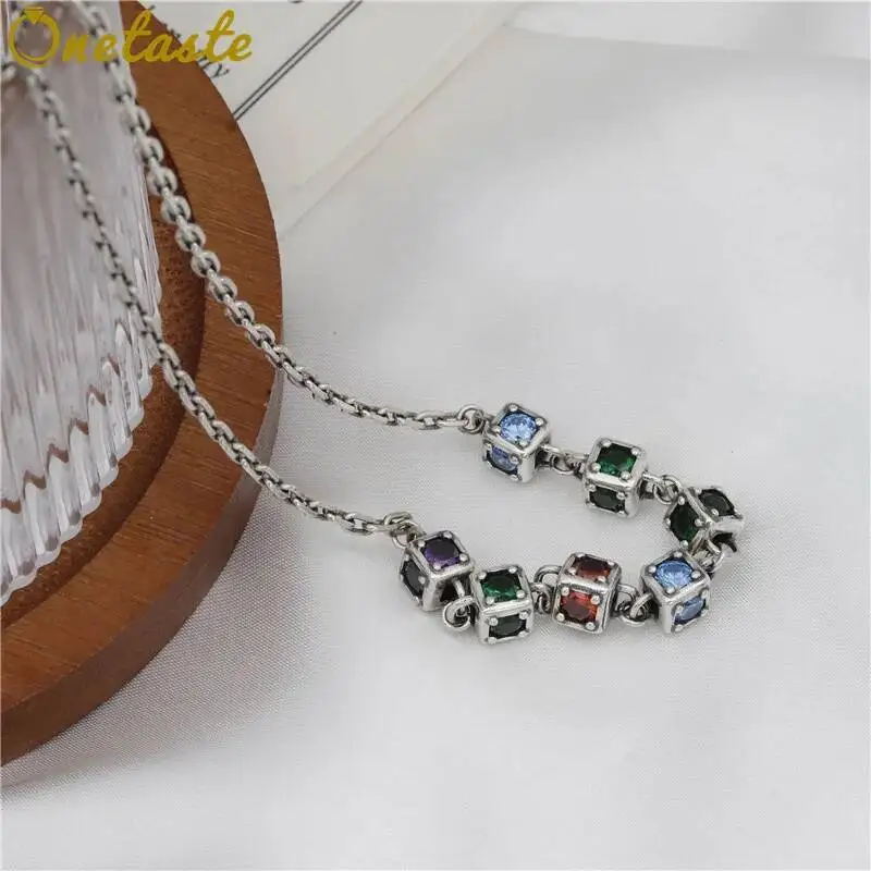 

Real 925 Silver Colored Cubic Zirconia Square Charms Choker Necklace Women Trendy Simple Personalized Chain Necklaces Party Gift