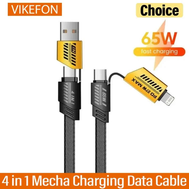 4 في 1 Mecha شحن كابل بيانات الحبل PD 27 واط آيفون 17-12 سامسونج شاومي 65 واط USB نوع C متعدد ميناء سلك شحن سريع خط