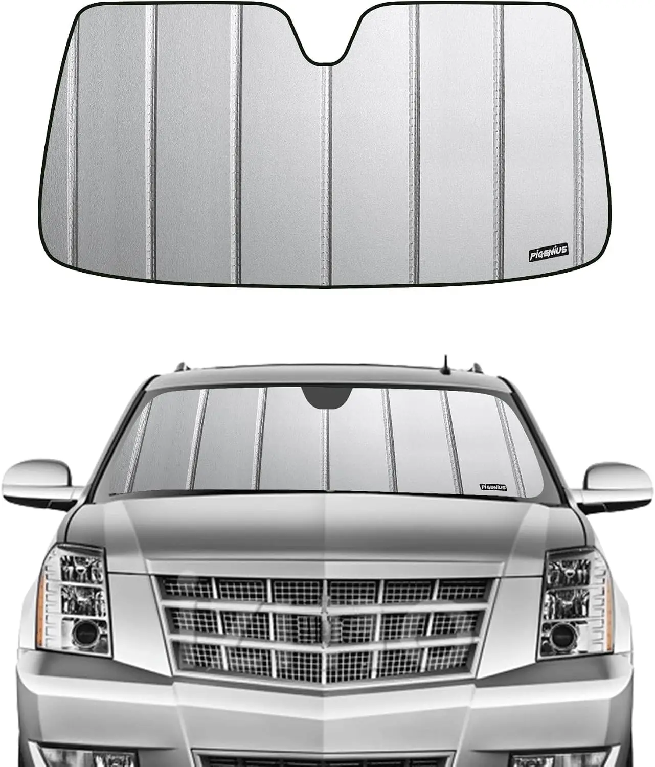 Windshield Sun Shade for Chevy Tahoe Suburban 2021-2024 GMC Yukon Yukon XL 2021-2024 Cadillac Escalade Escalade ESV 2021-2024 Premium Grey Leather Finish