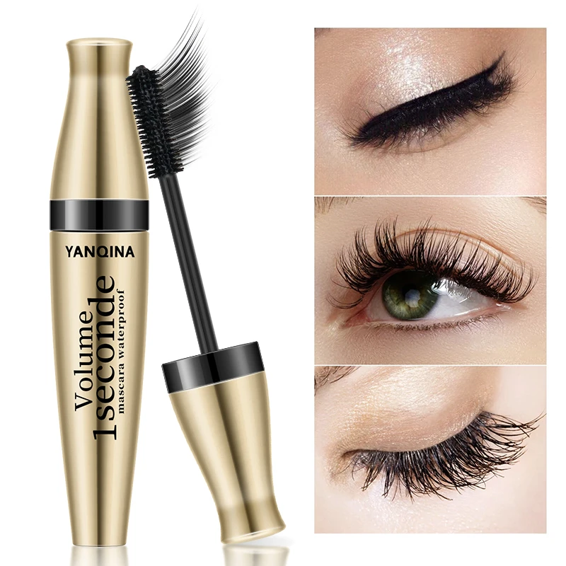 3d Waterdichte Curling Mascara Vloeibare Vezel Zwarte Wimpers Borstel Langdurige Natuurlijke Oogmake-Up Verlenging Vaste Vorm