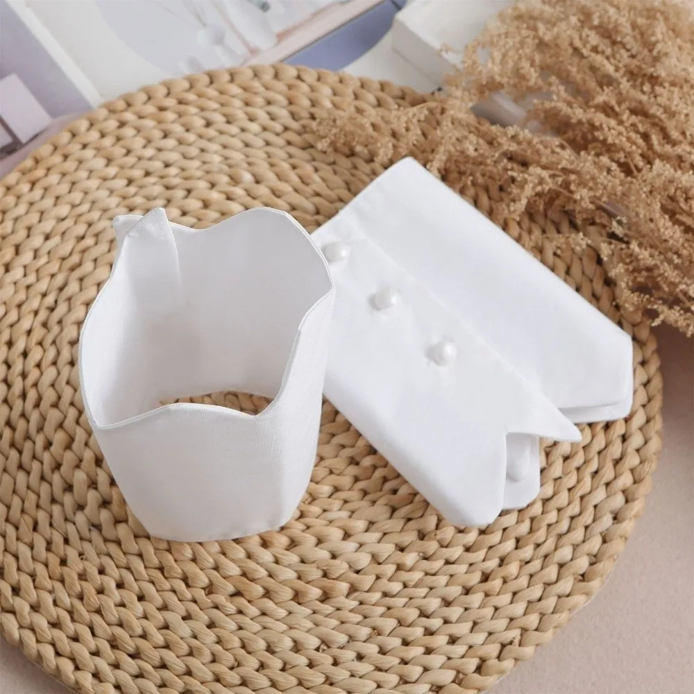 New White Fake Cuffs Detachable Cuff Extension Wrist Cuffs Elegant Button Decorative Extension Sleeve Clothing Accessories