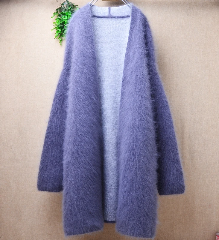 Top Quality Female Women Fall Winter Thick Warm Hairy Mink Cashmere Knitted Long Sleeves Loose Long Sweater Cardigans Coat Pull