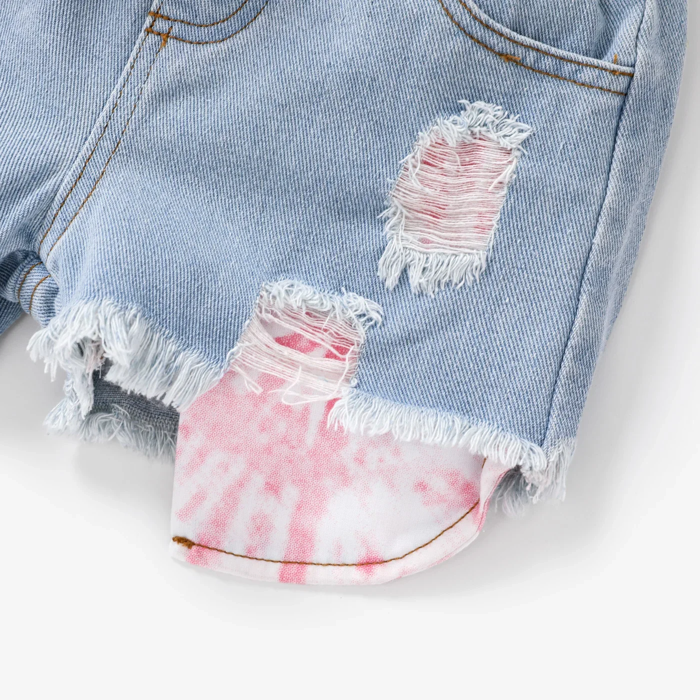 PatPat 3pcs Toddler Girl Tie Dye Top & Headband & Ripped Denim Shorts Set Suitable for Summer Season Perfect for Outings