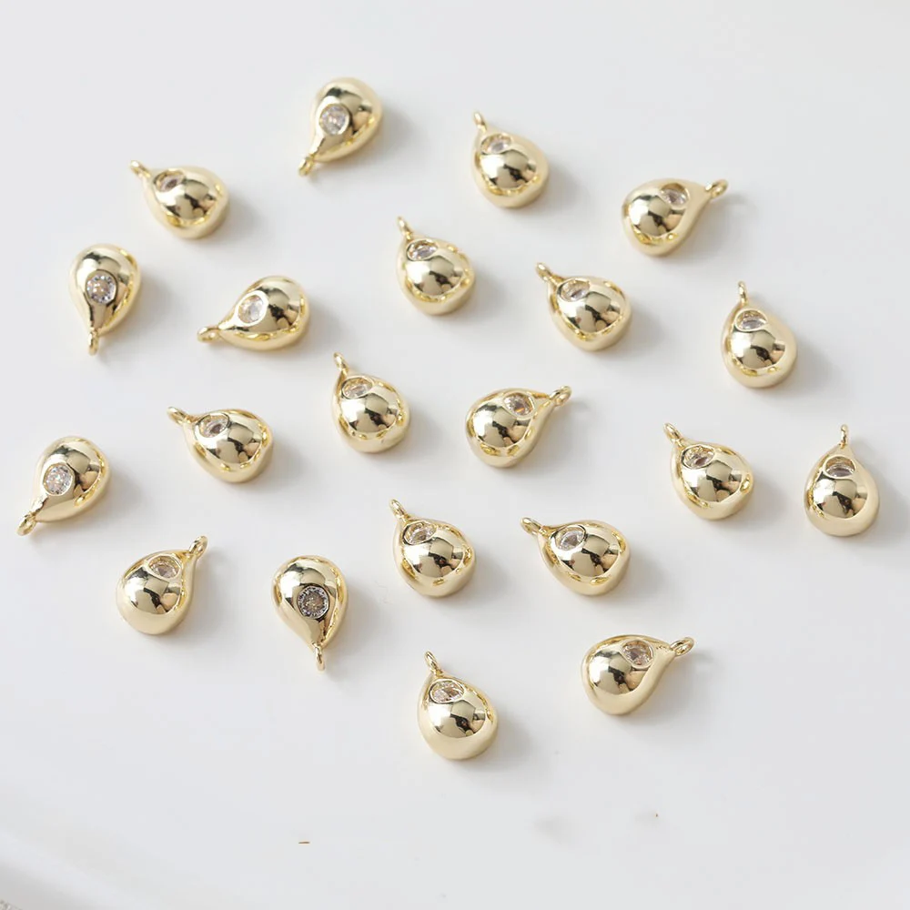 Pequena Gota de Água Incrustada Zircão Pingente Brincos, 14K Banhado A Ouro, Jóias DIY Fazendo Suprimentos, Acessórios, 6Pcs