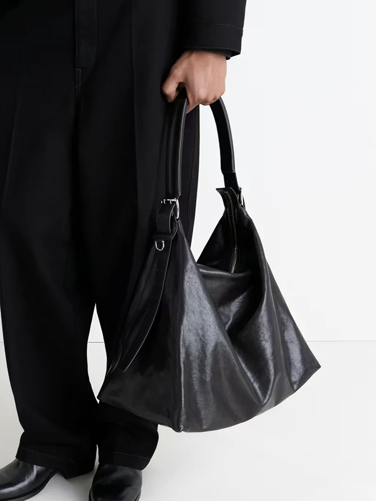 Black Fashion Simple Niche Bag Women Genuine Leather Bag\Handbag Real Leather Casual Underarm Shoulder Crssbody Commuter Bag Big