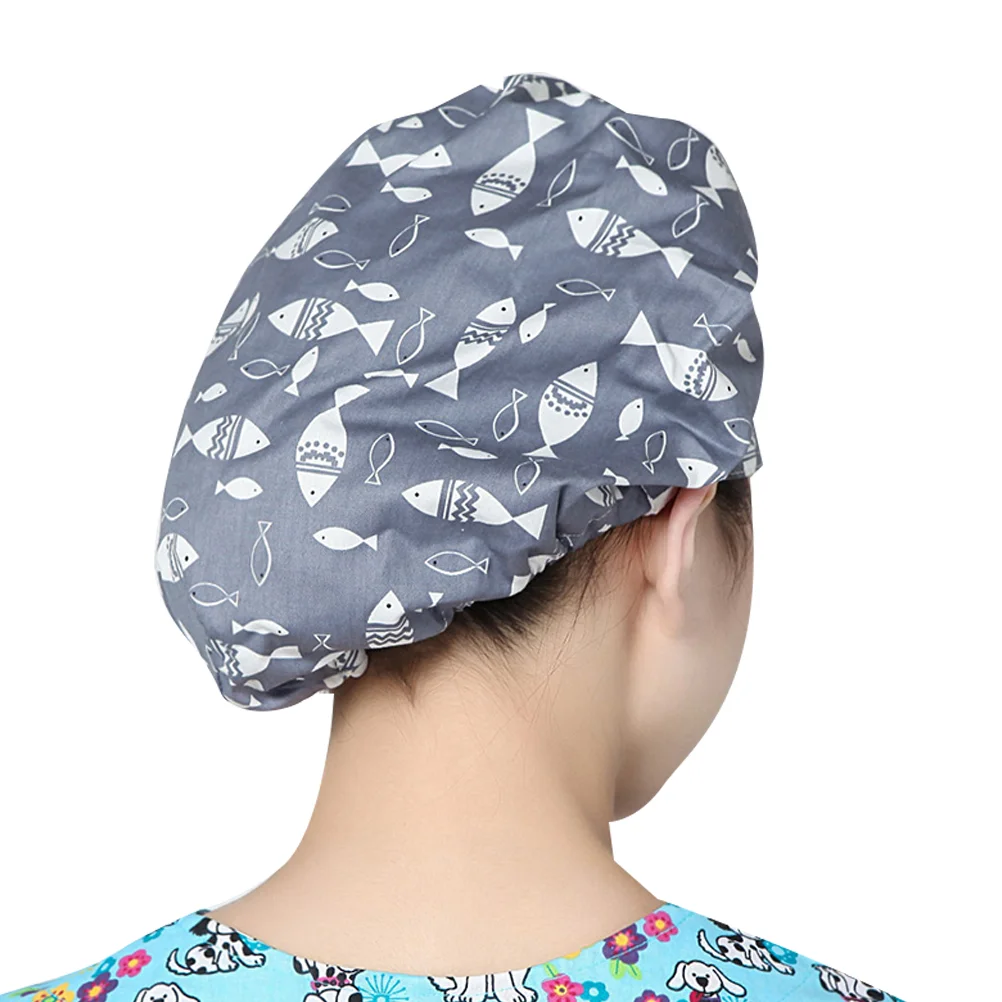 Funny Fish Printed Hat Practical Operating Room Hat Adjustable Doctor Nurse Working for Daily Use