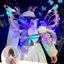 Asas de borboleta elétricas em movimento, asas de elfo com luz, asas de fada para crianças, aniversário, natal, cosplay, brinquedo de anjo para meninas