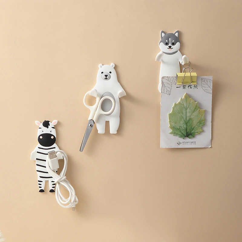 1Pc Creative Animal Shaped Wall Mounted Hooks Self-adhesive Kitchen Storage Holder Bags Key Hooks Foldable PVC Hook Home Decor