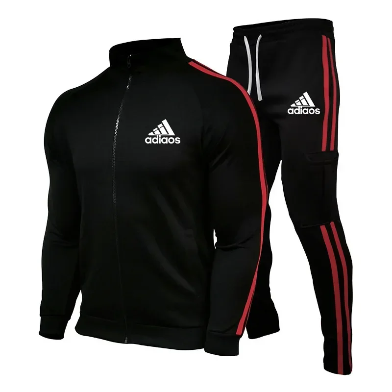 Fato de treino masculino de pé com zíper, camisa e calça esportiva, roupa esportiva, corrida, Fitness Wear, novo, 2024