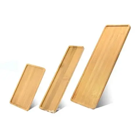 Bamboo Wood Rectangle Shape Plant Tray Mini Plant Flower Pot Stand Favor Succulent Pot Tray Simple Elegant Design Home