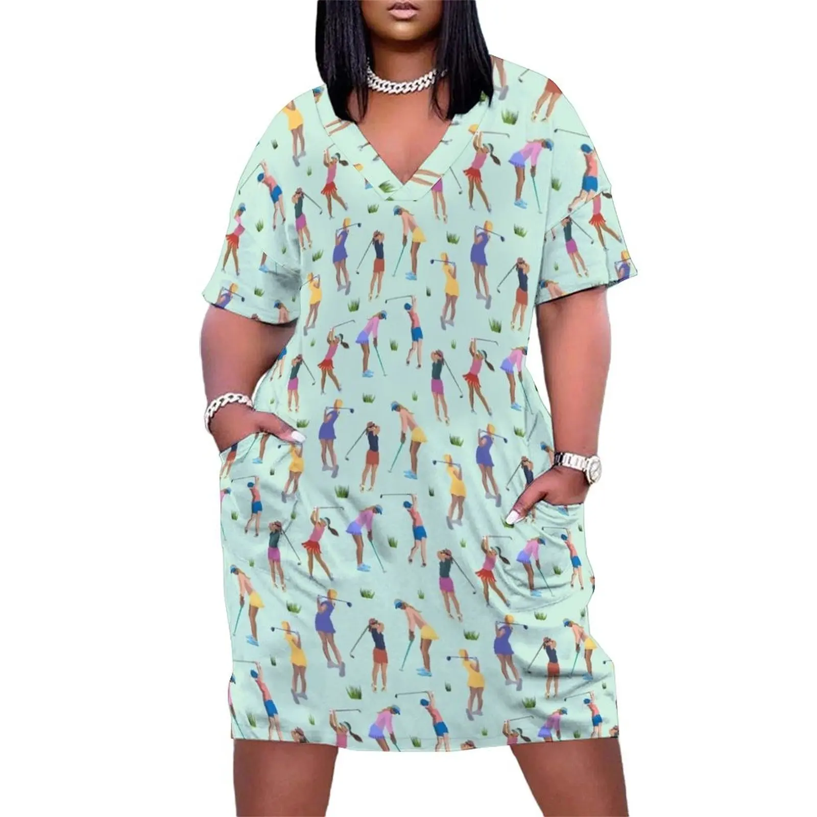 

Golf girls on the course - mint version Loose Pocket Dress cute dress Womens dresses