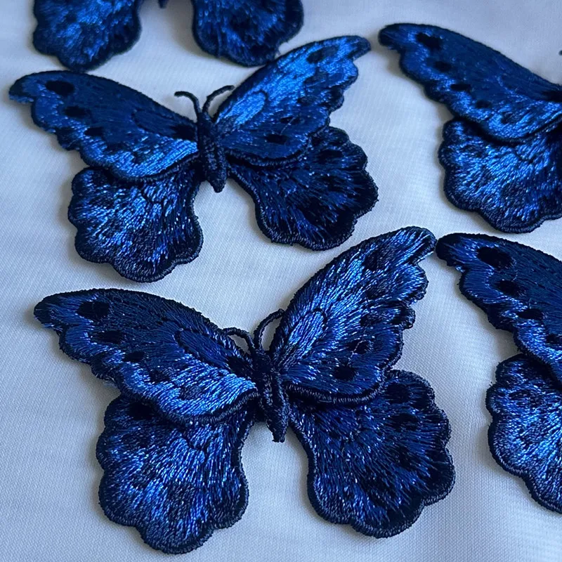 3Ps Blue 3d Butterfly Embroidery Patches For Clothing DIY Animal Embroidered Patch Appliques For Jeans Dress jackets decoration