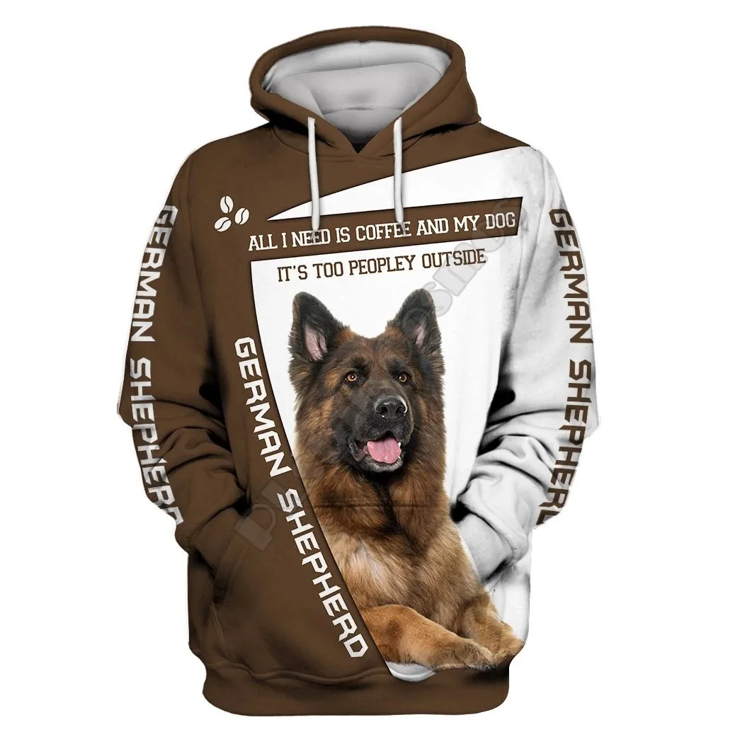 

All i need is coffee and my dog funny german shepherd 3D Printed Hoodies Unisex Pullovers Casual Street Tracksuit Love Dog