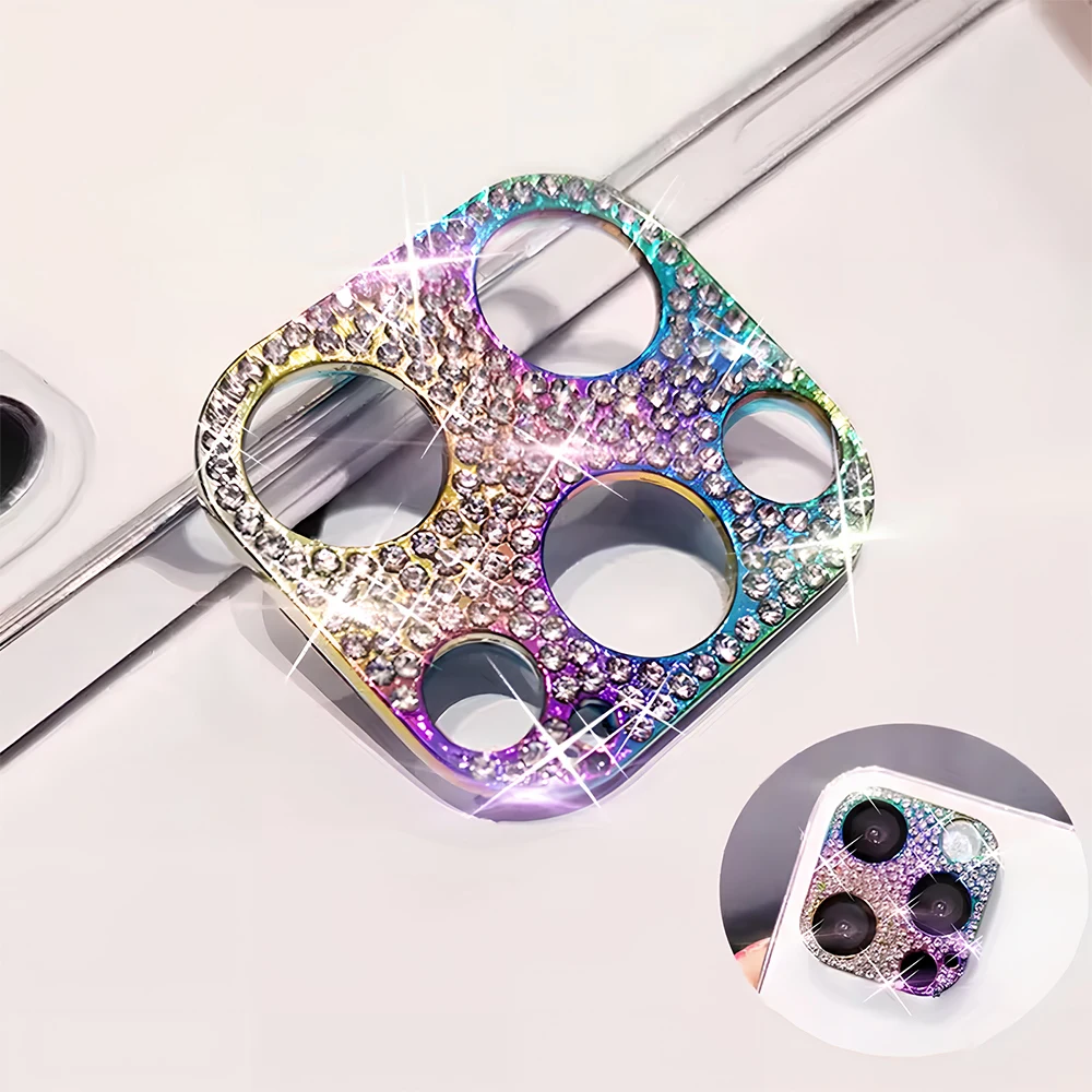 

Glitter Rhinestone Camera Lens Protector for iPhone 16 15 14 13 11 12 Pro Max Plus 16 15 Pro Metal Lens Film Glass Full Cover