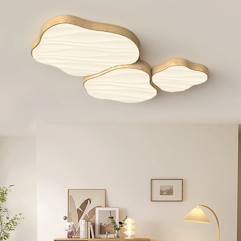 Plafoniera da soggiorno a 2024 LED con lampada da soffitto per camera da letto a nuvola calda in stile legno naturale apparecchio di illuminazione per interni a spettro completo