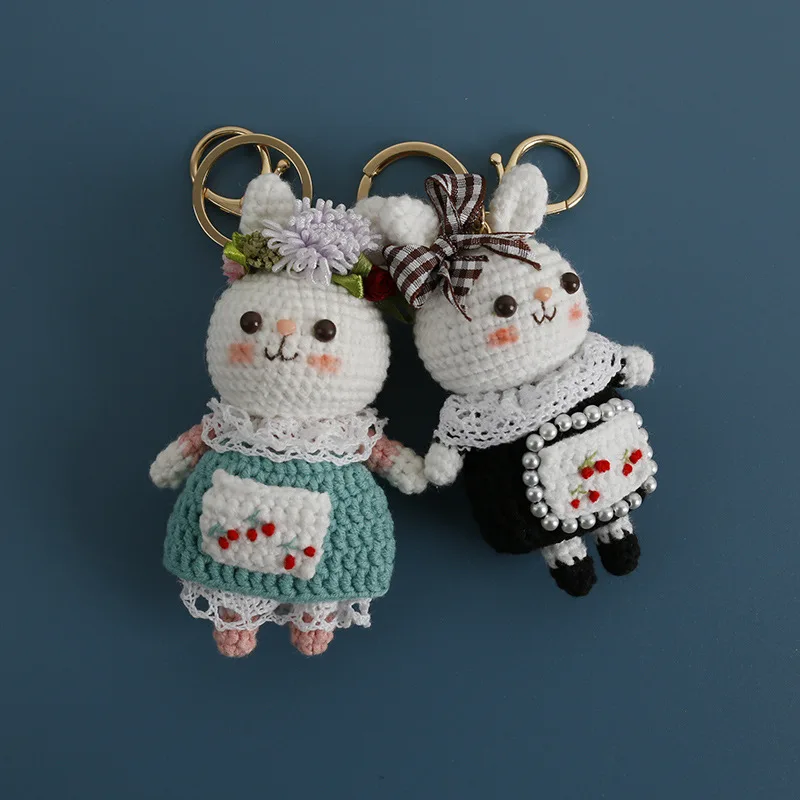 

Cartoon Animal Series Little Doll DIY Handmade Wool Hooked Couple Keychain or Backpack Pendant Adornment Cute Boutique Gift