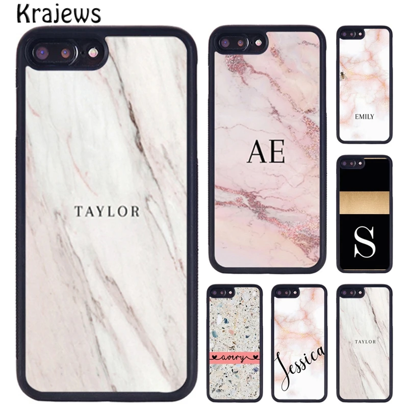 Krajews Personalised Marble Name Phone Case For iPhone 16 15 14 X XR XS 11 12 mini 13 Pro MAX Plus cover shell coque